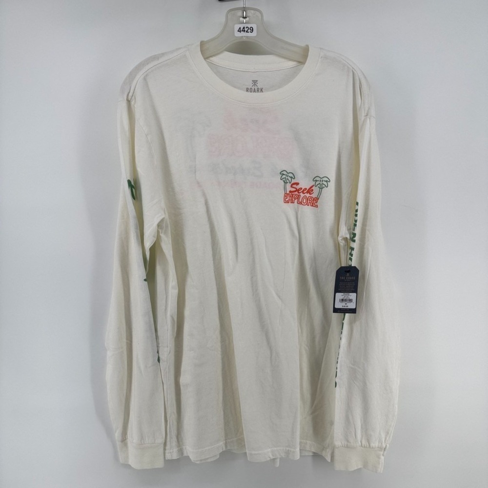 Roark T Shirt Mens Medium Seek & Explore Long Sleeve Crew Off White RT1107 NWT